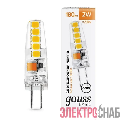 Лампа светодиодная Basic G4 2Вт 3000К 180лм AC220-240В силикон GAUSS 1169712