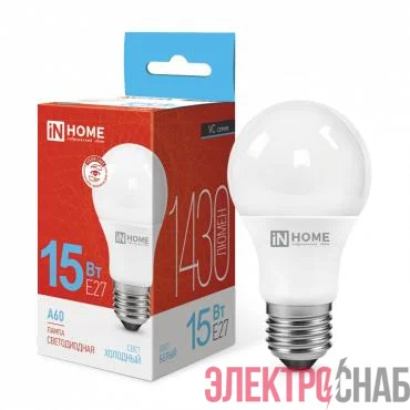 Лампа светодиодная LED-A60-VC 15Вт грушевидная 6500К холод. бел. E27 1430лм 230В IN HOME 4690612020280