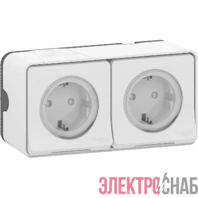 Блок 2х розеток ОП Mureva Styl защ. шторки с заземл. бел. IP55 SchE MUR39035
