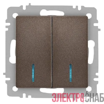 Выключатель 2-кл. СП Accent 6-105-08 10А IP20 250В с подсветкой AL/CU бронза Intro Б0063523