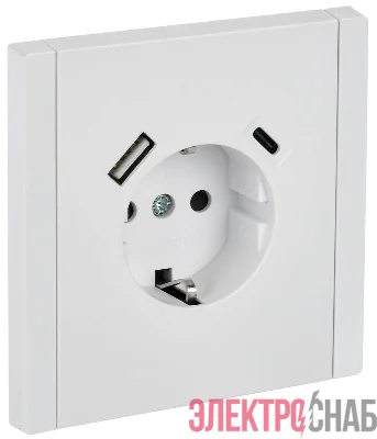 Розетка FORTE&PIANO FP247 16А USB A+C 18Вт с заземл. защ. шторки винт. крепл. бел. IEK FP-R14-16-U22-018-K01