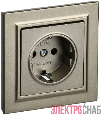 Розетка СП BRITE РСР14-1-0-БрШ 16А в сборе с заземл. защ. шторки шампань IEK BR-R14-16-K37-F