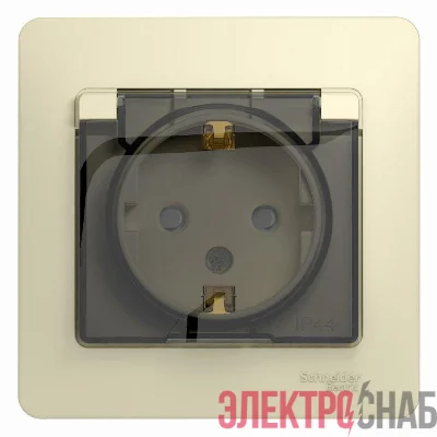 Розетка 1-м СП Glossa 16А IP44 с заземл. защ. шторки с крышкой в сборе беж. SE GSL000248