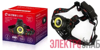 Фонарь аккумуляторный налобный E1335 2LED 4Вт фокус 4 режима аккум. 3.7В метал. черн. (бокс) Ultraflash 13905
