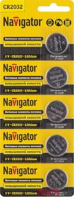 Элемент питания литиевый CR2032 94 765 NBT-CR2032-BP5 (блист.5шт) Navigator 94765