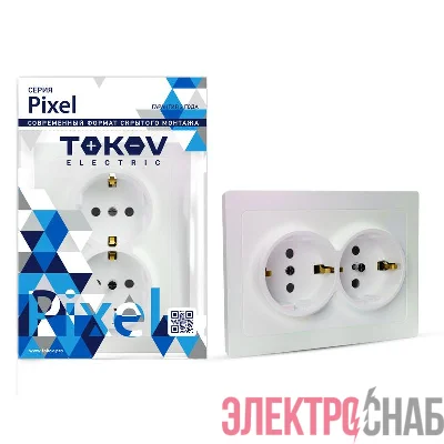 Розетка 2-м СП Pixel 16А IP20 с заземл. защ. шторки в сборе перламутр. TOKOV ELECTRIC TKE-PX-R2FZSF-C04