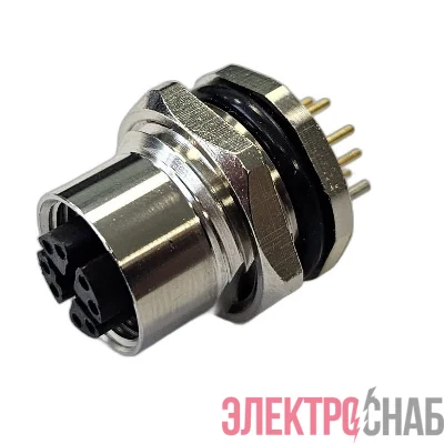 Разъем М12 8X гнездовой пайка на печатную плату метал. прямой резьба M16 приборная часть СЦМ120125-08X СТЭЗ 185200671