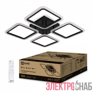 Светильник светодиодный ELEGANT ARIS-B 60Вт 3000-6500К 4700лм 230В 450х450х75мм с пультом ДУ черн. IN HOME 4690612043357