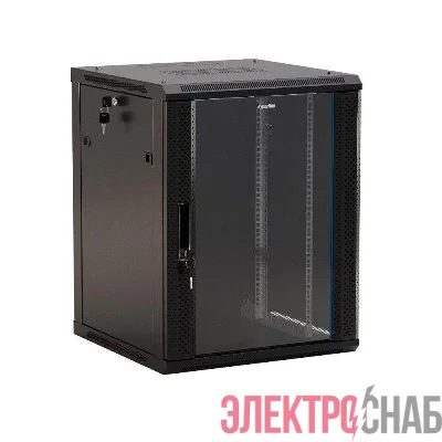 Шкаф настенный TWB-1866-GP-RAL9004 19дюйм 18U 908х600х600мм стекл. дверь с перфорацией по бокам ручка с замком черн. (RAL 9004) (разобранный) Hyperline 392642
