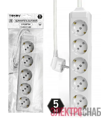 Удлинитель 5х5м с заземл. 10А 3х1.5 TOKOV LIGHT TKL-C01-BU5-5-1.5-Z