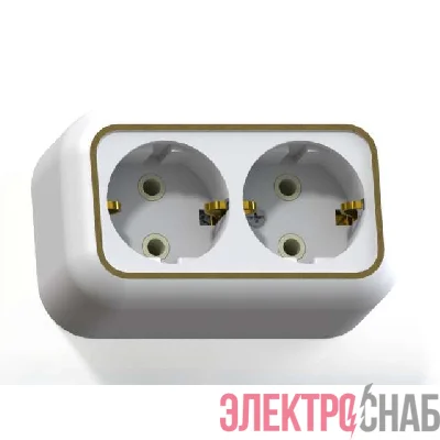 Розетка 2-м ОП Валентина РА16-826 16А IP20 с заземл. бел./зол. Кунцево 5419
