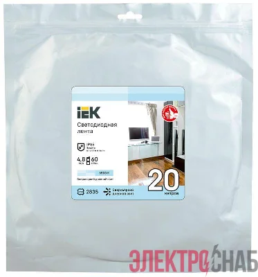 Лента светодиодная LED LSR-2835W60-4.8-IP65-12В (уп.20м) IEK LSR1-2-060-65-3-20