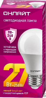Лампа светодиодная 90 535 OLL-A60-27-230-2.7К-E27 PRO 90-240В ОНЛАЙТ 90535