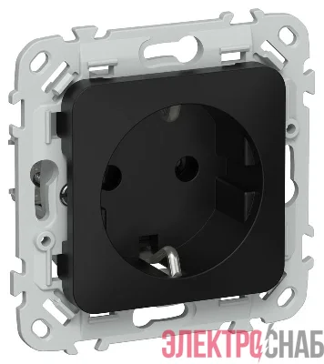 Розетка СП FLITE РС11-1-ФлЧ 16А с заземл. без защ. шторок безвинтовое крепление механизм черн. IEK FI-R11-16-1-K02