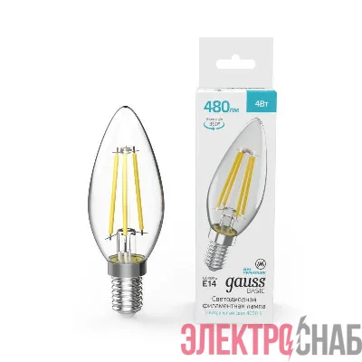 Лампа светодиодная филаментная Basic Filament 4Вт Свеча 4000К E14 480лм GAUSS 50312242