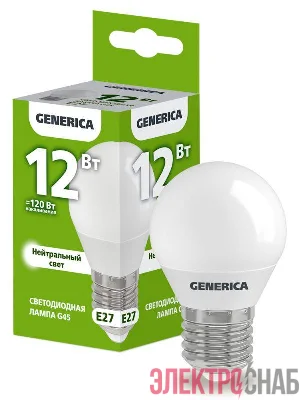 Лампа светодиодная G45 12Вт шар 4000К E27 230В GENERICA LL-G45-12-230-40-E27-G