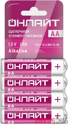 Элемент питания алкалиновый 90 638 OBT-02 LR6-SHBP4 (уп.4шт) ОНЛАЙТ 90638