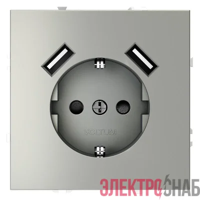 Розетка 1-м СП S70 16А с USB A+A с заземл. защ. шторки механизм сталь Voltum VLS040405