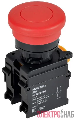 Кнопка "Грибок" d22мм 1НО+1НЗ MASTER без фиксации красн. IEK MI-BG60-11M-3-21-K04
