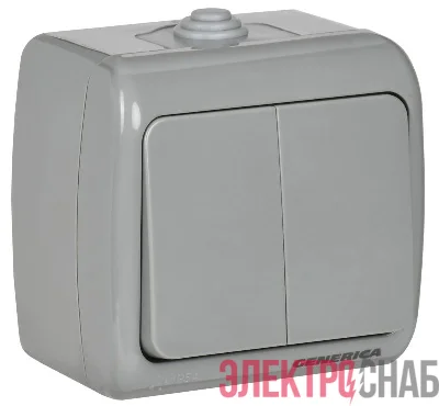 Выключатель 2-кл 1п ОП AQUATIC ВС-20-2-0-А 10А IP54 GENERICA EVA20-K03-10-54