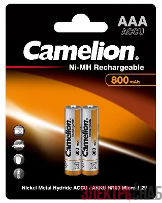 Аккумулятор AAA/R03 800мА.ч NI-MN BP-2 металлик (блист.2шт) Camelion 3674