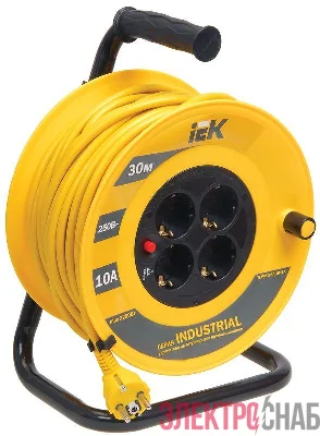 Удлинитель на катушке 4х30м с заземл. 10А IP20 Industrial УК30 3х1 термозащита IEK WKP14-10-04-30
