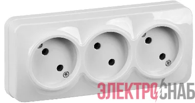 Розетка 3-м ОП GLORY РС23-2-ХБ 10А без заземл. бел. IEK ERH30-K01-10