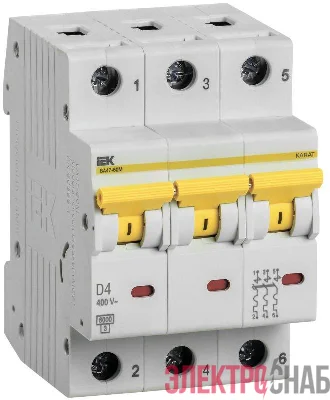 Выключатель автоматический модульный 3п D 4А 6кА ВА47-60M KARAT IEK MVA31-3-004-D