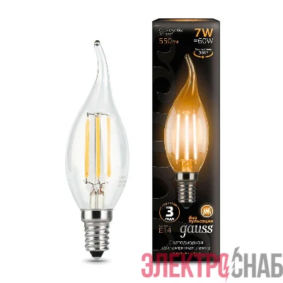 Лампа светодиодная филаментная Black Filament 7Вт свеча на ветру 2700К тепл. бел. E14 550лм GAUSS 104801107