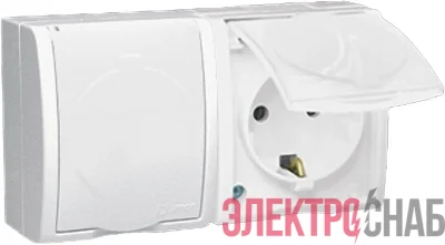 Розетка 2-м ОП Simon15 16А IP54 250В с заземл. с крышкой винт. клеммы бел. Simon 1594433-030
