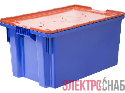 Ящик п/э 600х400х300 Safe PRO сплошной цв. синий с оранжевой крышкой 601-1 SP м 601-1 SP м