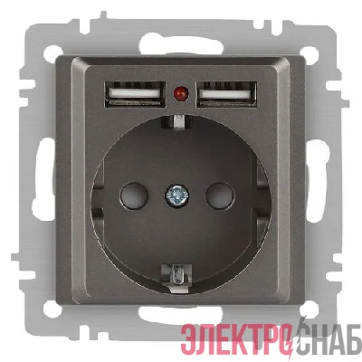 Розетка 1-м СП Accent 6-410-09 16А IP20 250В P+E Schuko + 2хUSB защ. шторки титан Intro Б0063711