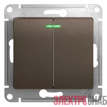 Выключатель 2-кл. СП Glossa 10А IP20 (сх. 5а) 10AX с подсветкой механизм шоколад. SE GSL000853