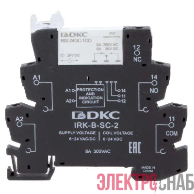 Реле интерфейсное 1CO ком. ток 6А AgSnO2 напряжение 24В AC/DC винт. клеммы DKC IRK-24UC-1CO