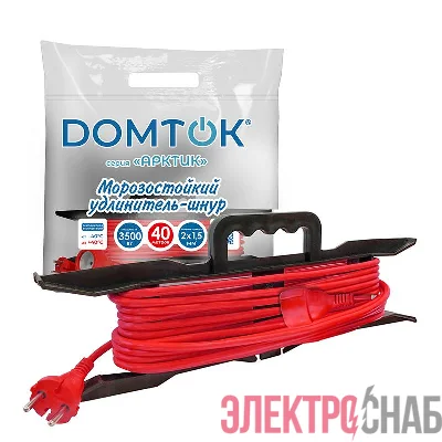 Удлинитель-шнур на рамке 1х40м без заземл. 16А IP44 3.5кВт КГ 2х1.5 АРКТИК морозостойкий DOMTOK 2597
