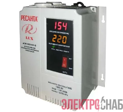 Стабилизатор напряжения АСН-1000 Н/1-Ц 1ф 1кВт настен. с одной розеткой IP20 релейный Lux Ресанта 63/6/14