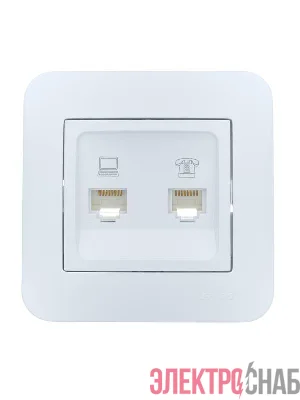 Розетка компьютерная+телефонная 2-м СП ASTI RJ45 + RJ11 в сборе бел. LEZARD 7081-0202-143
