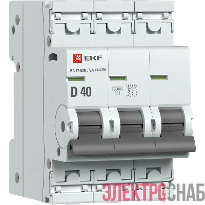 Выключатель автоматический модульный 3п D 40А 6кА ВА 47-63N PROxima EKF M636340D