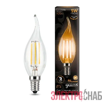 Лампа светодиодная филаментная Black Filament 5Вт свеча на ветру 2700К тепл. бел. E14 420лм GAUSS 104801105
