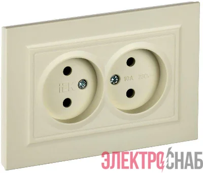 Розетка 2-м СП BRITE РС12-2-БрКр 10А в сборе без заземл. без защ. шторок беж. IEK BR-R20-10-K10-F
