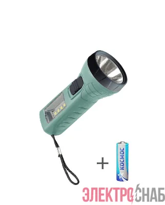 Фонарь ручной 0.5Вт LED+4SMD(1Вт) 1xAA (R6) корпус ABS-пластик ремешок ручной КОСМОС KOC123B