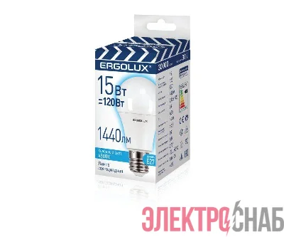 Лампа светодиодная LED-A60-15W-E27-4K "ПРОМО" ЛОН 15Вт E27 4500К 180-240В Ergolux 13638