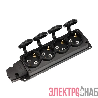 Колодка удлинителя 4-м с заземл. 16А IP54 влагозащ. с защ. крышкой COMPACT каучук черн. Rexant 111-224