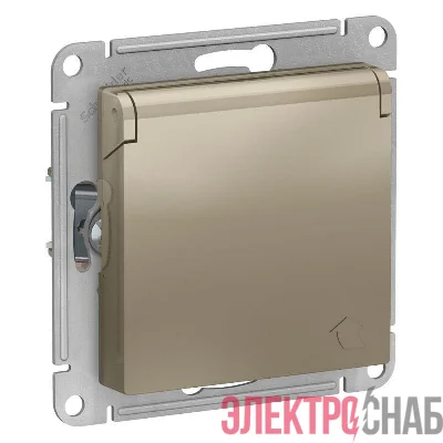 Розетка 1-м СП AtlasDesign 16А IP20 с заземл. защ. шторки с крышкой механизм шампань SE ATN000546