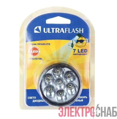 Фонарь налобный 909LED7BL (7LED 1 режим 3хR6 блистер; черн.) Ultraflash 12096