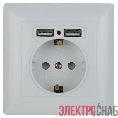 Розетка 1-м СП Solo 4-410-01 16А IP20 250В 2хUSB P+E Schuko с заземл. защ. шторки бел. Intro Б0053713