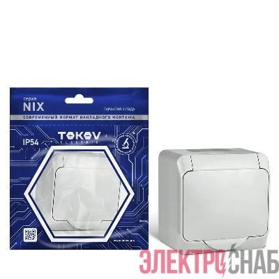 Розетка 1-м ОП Nix 16А IP54 250В с заземл. с крышкой сер. TOKOV ELECTRIC TKE-NX-R1Z-C06-IP54