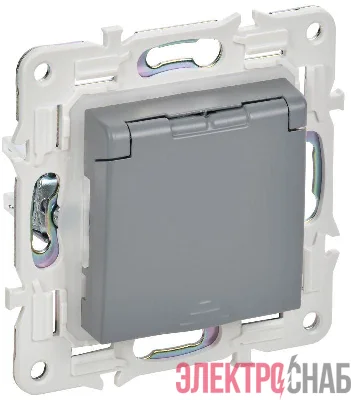 Розетка 1-м SKANDY 16А IP44 с заземл. защ. шторки с крышкой SK-R11Gr сер. IEK SK-R16-16-44-K03