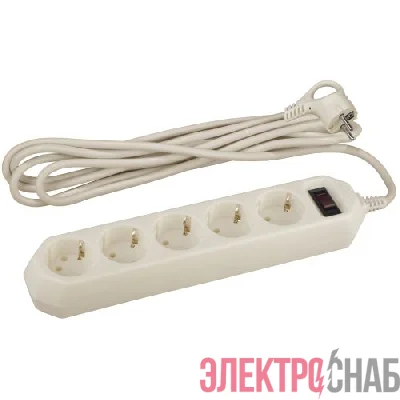 Удлинитель с сетевым фильтром 5х3м с заземл. 10А IP20 USF-5es-3m-I ПВС 3х0.75 с выкл. сл. кость Эра Б0019035