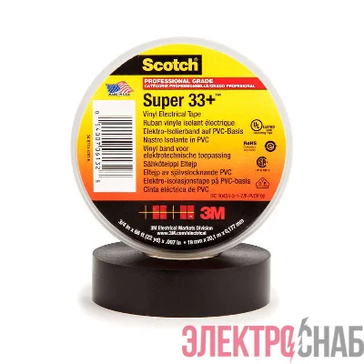 Изолента ПВХ 19мм (рул.20м) Scotch Super 33+ черн. 3М 7000042541